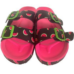 Betsey Johnson Calli Black Pink Dopamine Fruit Print Sandals Size 7